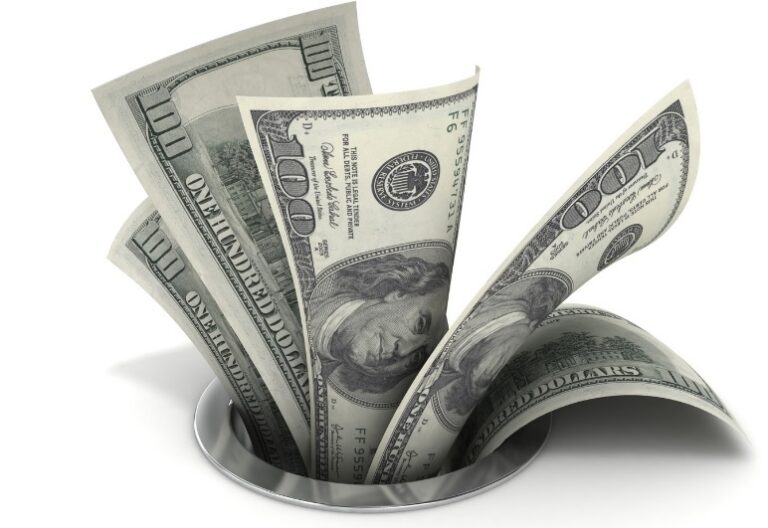 Hundred-dollar bills disappearing into a drain, symbolizing hidden financial leaks, wealth erosion, tax inefficiencies, and net worth planning mistakes.