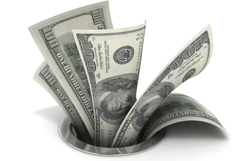 Hundred-dollar bills disappearing into a drain, symbolizing hidden financial leaks, wealth erosion, tax inefficiencies, and net worth planning mistakes.